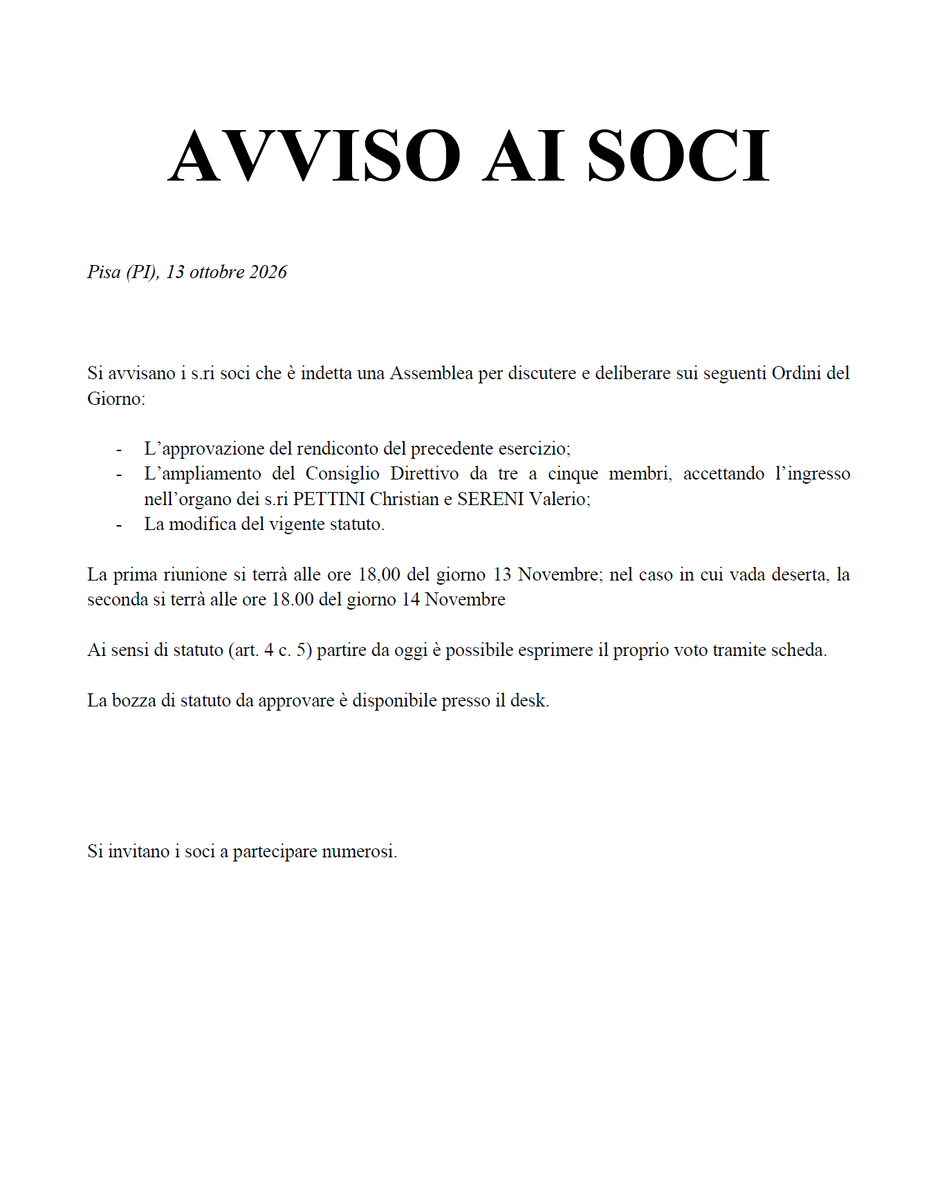 Borderline Club Pisa - Avviso ai Soci - Assemblea